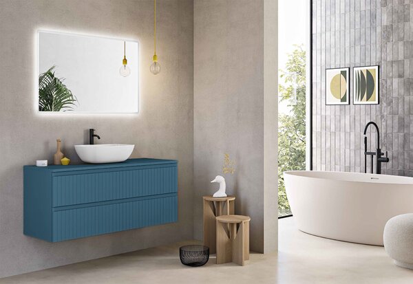 Долен шкаф за баня ARTICO, с плот от MDF, 100 см, син