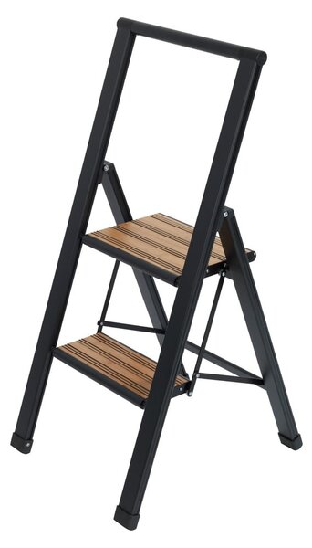 Черна алуминиева нехлъзгава сгъваема стълба Stepladder II. - Wenko