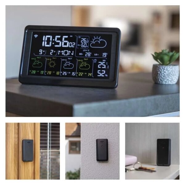 Метеорологична станция с LCD дисплей GoSmart 230V/3xAAA Wi-Fi Tuya черен