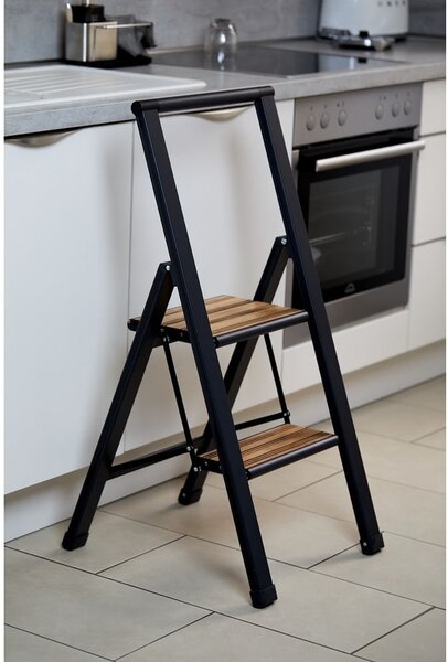 Черна алуминиева нехлъзгава сгъваема стълба Stepladder II. - Wenko