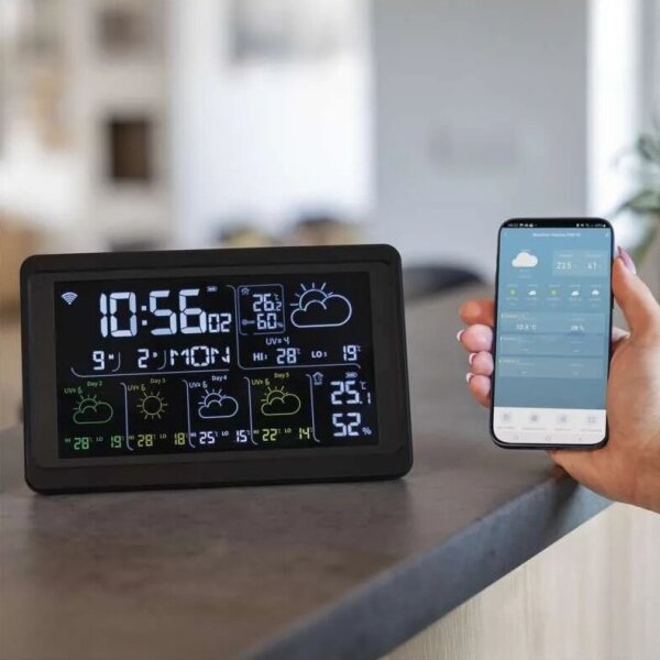 Метеорологична станция с LCD дисплей GoSmart 230V/3xAAA Wi-Fi Tuya черен