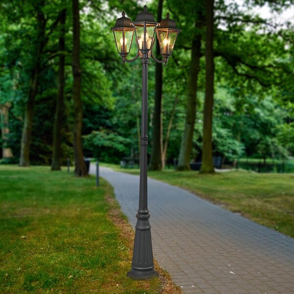 Lindby Външна лампа Edana, 212 cm, 3-крилна, антрацит, E27, IP44, Черен, Алуминий, Модерен