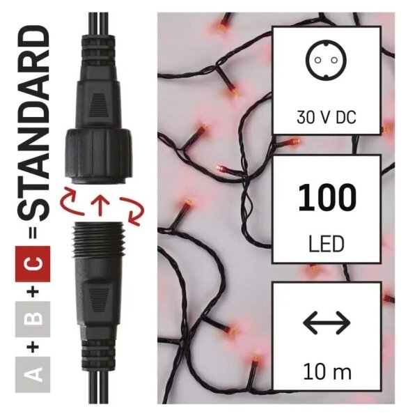 LED Екстериорни Коледни лампички 100xLED/10m IP44 червен