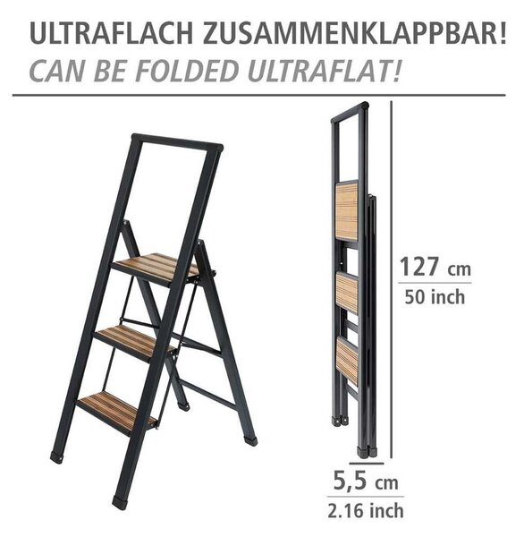 Черна алуминиева нехлъзгава сгъваема стълба Stepladder III. - Wenko