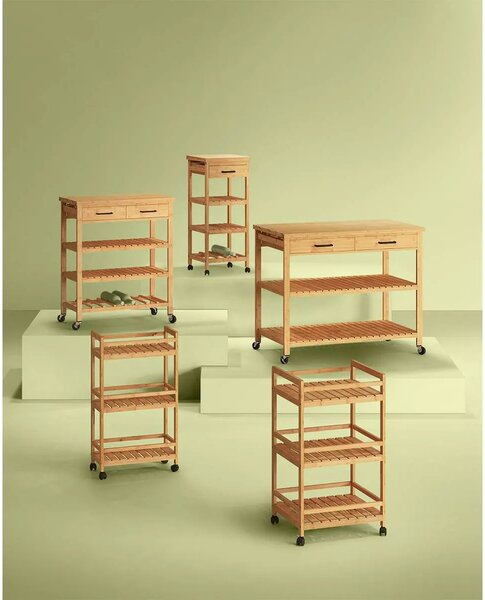 Кухненска количка 5five Linha, Средна, Бамбук, 3 нива