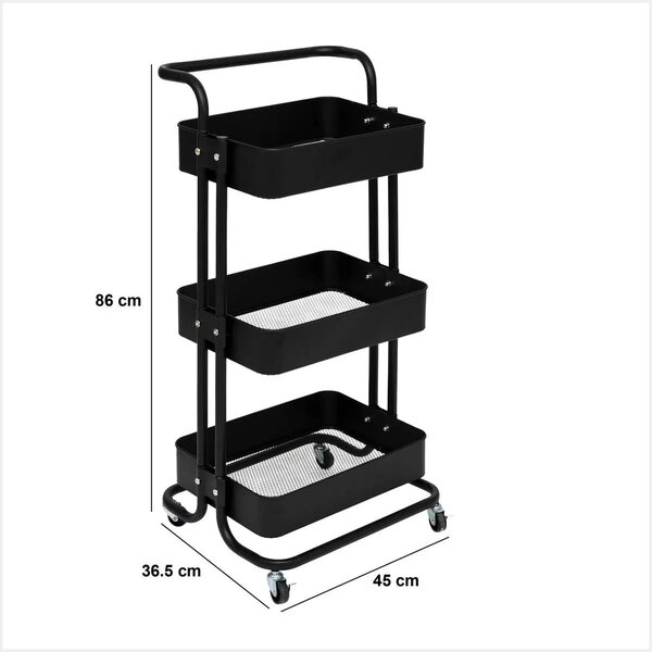 Кухненска количка 5five Black Edition, Черен, Метал, 3 нива