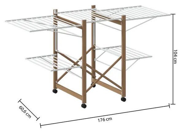 Сушилник за дрехи 5five Wood Effect с 4 колела, Метал Дървесен ефект, 27 m