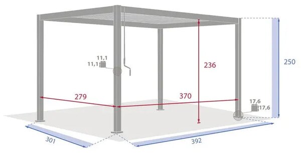 Пергола Hesperide Evora, Алуминий, Графит, 4x3 m