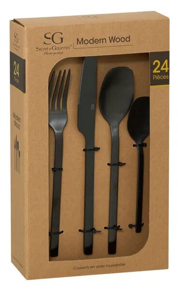 Комплект прибори Secret de Gourmet Modern Wood, Инокс, 24 части