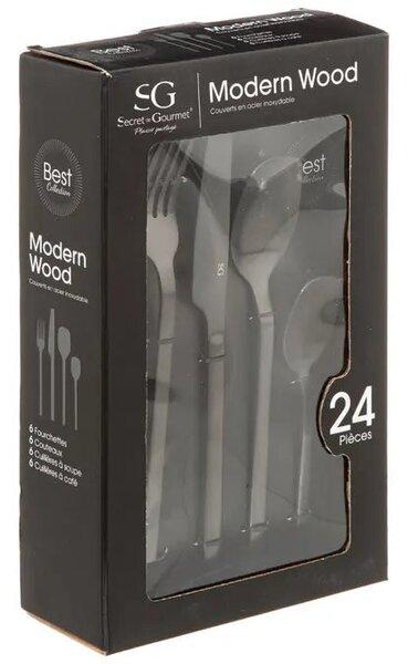 Комплект прибори Secret de Gourmet Modern Wood, Инокс, 24 части