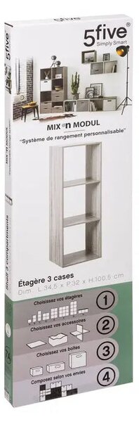 Рафт 5five Mix'n Modul, 3 отделения, MDF, 35x32x101 cm - Бял