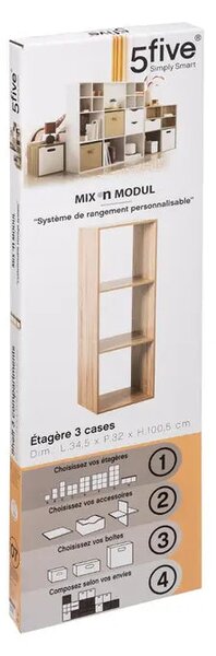 Рафт 5five Mix'n Modul, 3 отделения, MDF, 35x32x101 cm - Бял