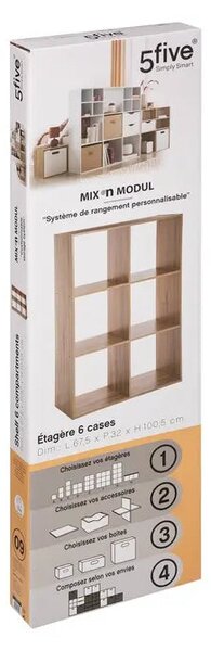 Рафт 5five Mix'n Modul, 6 отделения, MDF, 68x32x101 cm - Сив