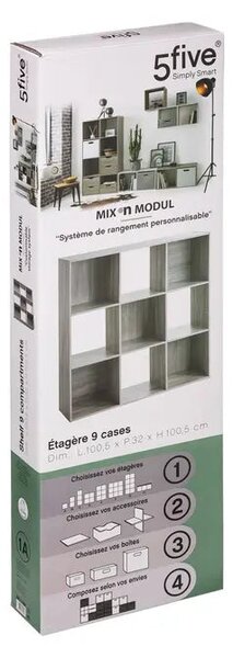 Рафт 5five Mix'n Modul, 9 отделения, MDF, 101x32x101 cm - Сив