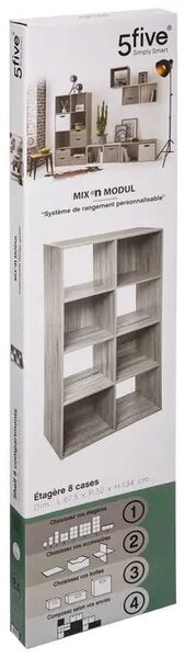 Рафт 5five Mix'n Modul, 8 отделения, MDF, 68x32x134 cm - Сив