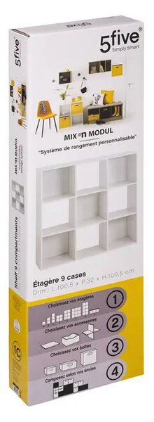 Рафт 5five Mix'n Modul, 9 отделения, MDF, 101x32x101 cm - Сив
