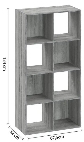 Рафт 5five Mix'n Modul, 8 отделения, MDF, 68x32x134 cm - Сив