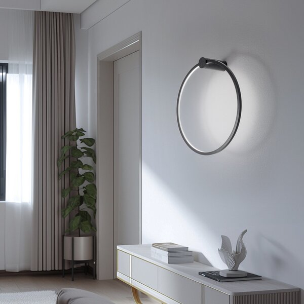 Milagro Lighting LED стенна лампа Saturno, черна, Ø 50 cm, метал, 4000 K, Черен, Дневна/трапезария, Алуминий, Модерен
