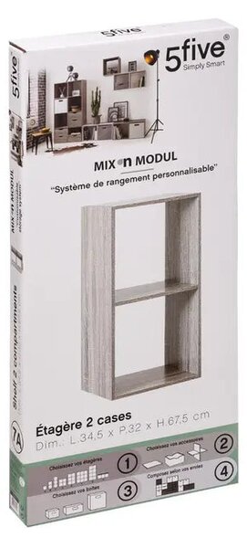 Рафт 5five Mix'n Modul, 2 отделения, MDF, 35x32x68 cm - Сив