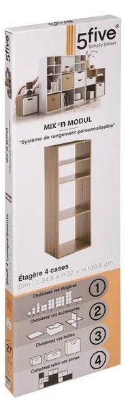 Рафт 5five Mix'n Modul, 2+2 отделения, MDF, 35x32x101 cm - Естествен