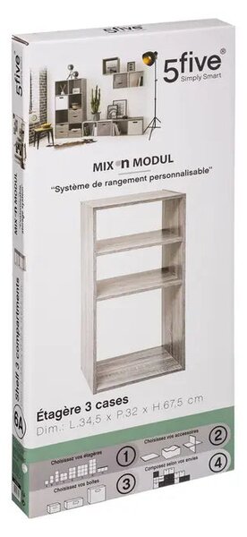 Рафт 5five Mix'n Modul, 2+1 отделение, MDF, 35x32x68 cm - Сив