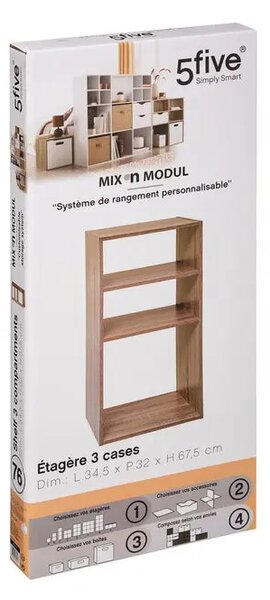 Рафт 5five Mix'n Modul, 2+1 отделение, MDF, 35x32x68 cm - Сив
