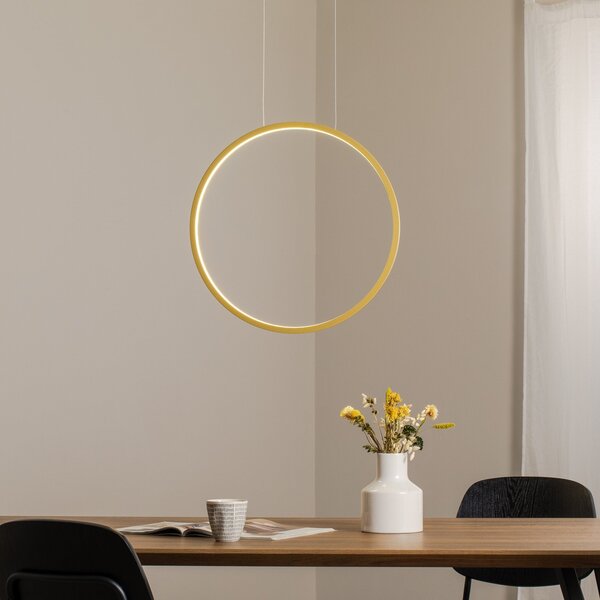 Milagro Lighting LED висяща лампа Saturno вертикална, златна, Ø 50 cm, метал, Злато / месинг, Дневна/трапезария, Алуминий, Модерен