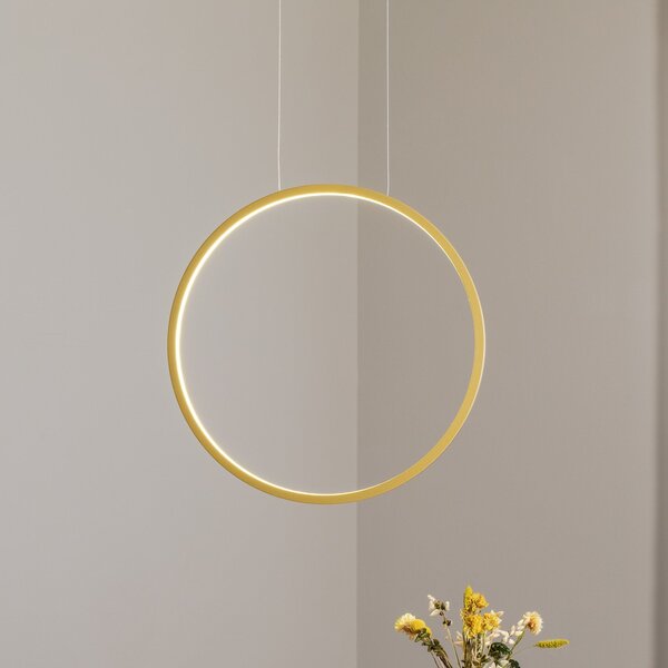 Milagro Lighting LED висяща лампа Saturno вертикална, златна, Ø 50 cm, метал, Злато / месинг, Дневна/трапезария, Алуминий, Модерен