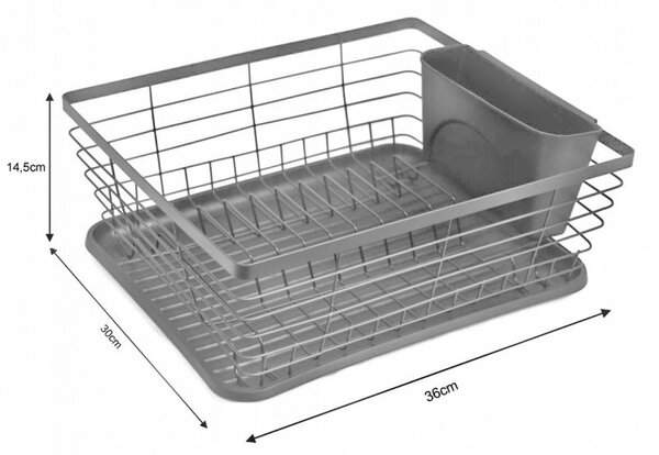 Сушилник за съдове Kinghoff KH 1715, Поставка за прибори, 36x30 см, Сив