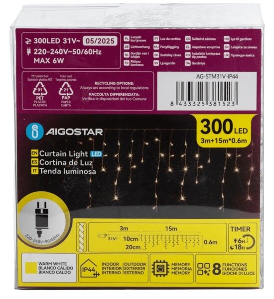 Aigostar - LED Екстериорни декоративни лампички 75xLED/6W/230V 15x0,6m IP44 топло бяло