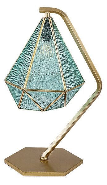 Norah, indoor table lamp, gold metal lamp with blue glass shade, E14 1xMAX40W, L26cm, H44cm, 21x21cm, cable length: 180cm with b