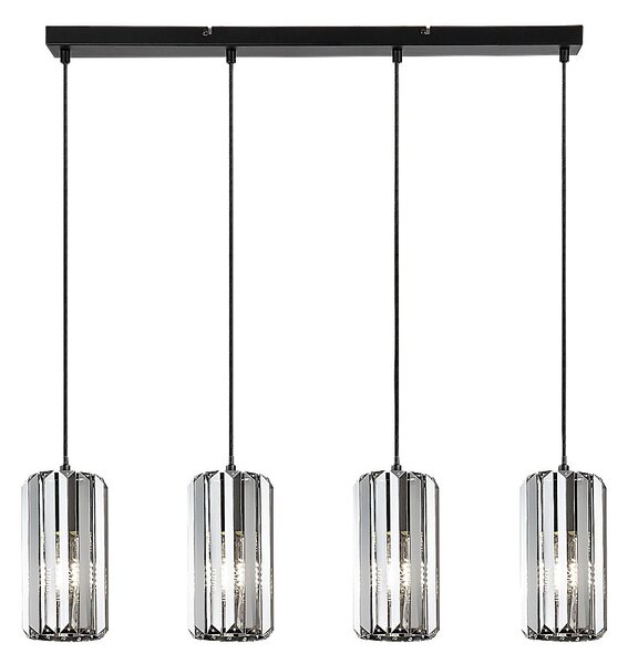 Veness, indoor pendant lamp, matte black metal lamp with tinted colour glass shade, E27 4xMAX40W, L70cm, shade: H20cm, D10,5cm