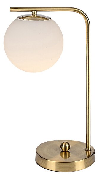 Kiara, indoor table lamp, gold metal lamp with white glass shade, E27 G45 1xMAX35W, L21cm, H39cm, D13cm, L30,5cm, base diameter: