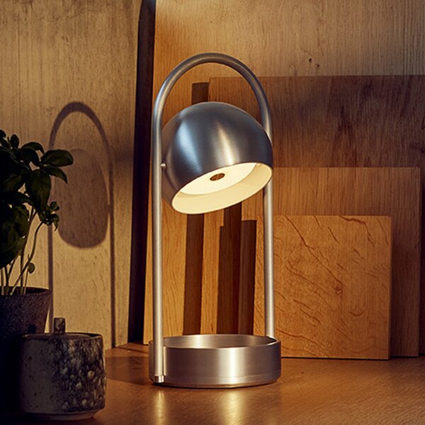 FRANDSEN LED акумулаторна настолна лампа Ball Portable, алуминий, четкана, Затъмняване, Металик, Дневна/трапезария, Метал, Дизайн