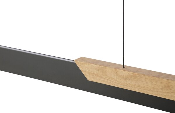 Brilliant LED висяща лампа Arcus, черна/кафява Дължина 121 cm Метал/дърво, Затъмняване, Черен, Дневна/трапезария, Метал