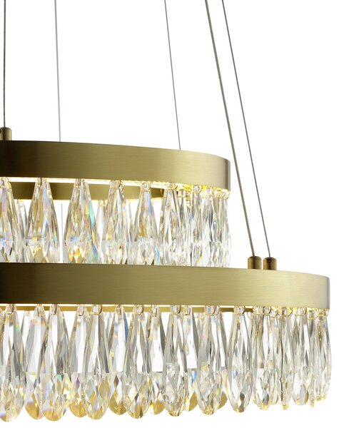 Brilliant LED висяща лампа Celestia, Ø 60 cm, месингов цвят, кристал, Затъмняване, Злато / месинг, Дневна/трапезария, Метал