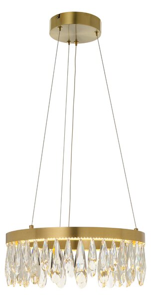 Brilliant LED висяща лампа Celestia, Ø 40 cm, месингов цвят, кристал, Затъмняване, Злато / месинг, Дневна/трапезария, Метал