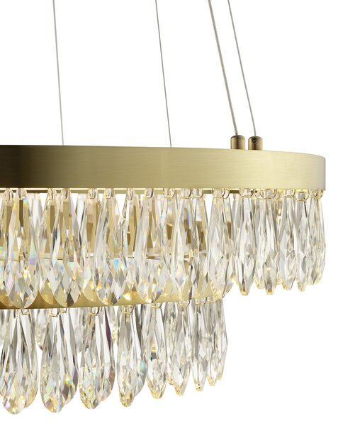 Brilliant LED висяща лампа Celestia, Ø 60 cm, месингов цвят, кристал, Затъмняване, Злато / месинг, Дневна/трапезария, Метал
