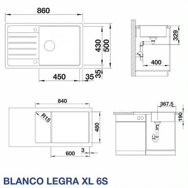Комплект Blanco: Гранитна кухненска мивка Legra XL 6S + смесител Mili, различни цветове