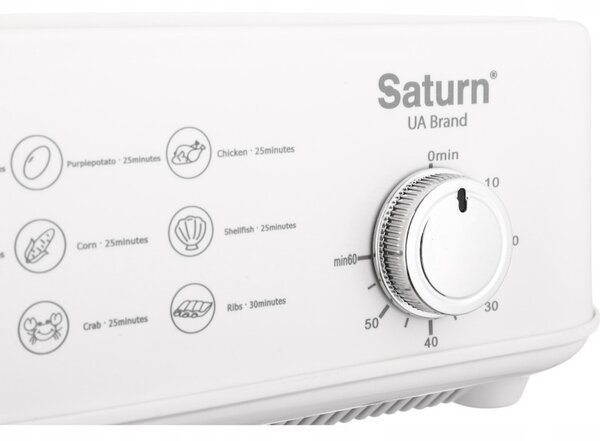 Уред за готвене на пара Saturn ST-EC1187, 1500W, 12 л, Автоматично спиране, Индикатор за ниво на водата, Бял