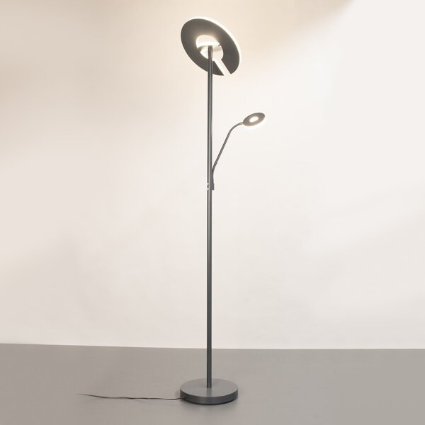 FISCHER & HONSEL LED стояща лампа Dent, пясъчно сива, 180 cm, метал, CCT, 2-св., Затъмняване, Сив, Дневна/трапезария, Метал, Модерен, Светлина за четене