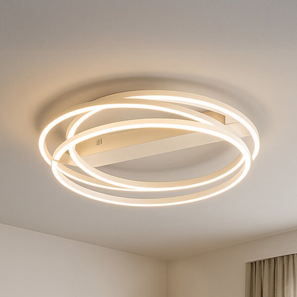 FISCHER & HONSEL LED таванна лампа Kiku, Ø 56 cm, пясъчен цвят, метал, CCT, Затъмняване, Бежов, Дневна/трапезария, Метал, Модерен