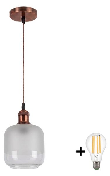 Brilagi - LED полилей на кабел RETRO GLASS 1xE27/60W/230V Ø 14 см меден/бял