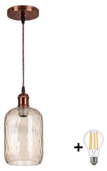 Brilagi - LED полилей на кабел R GLASS 1xE27/60W/230V Ø 14 см меден/димчато кафяв