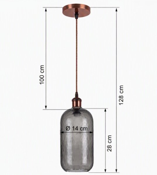 Brilagi - LED полилей на кабел RETRO GLASS 1xE27/60W/230V Ø 14 см меден/димно сив