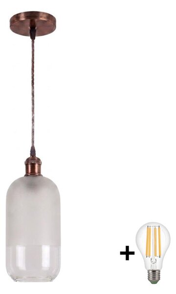Brilagi - LED полилей на кабел RETRO GLASS 1xE27/60W/230V Ø 14 см меден/бял
