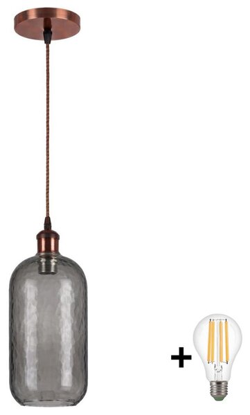 Brilagi - LED полилей на кабел RETRO GLASS 1xE27/60W/230V Ø 14 см меден/димно сив