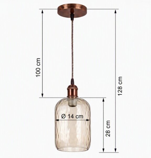 Brilagi - LED полилей на кабел R GLASS 1xE27/60W/230V Ø 14 см меден/димчато кафяв