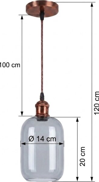Brilagi - LED полилей на кабел R GLASS 1xE27/60W/230V, Ø 14 см, меден/димчато сив