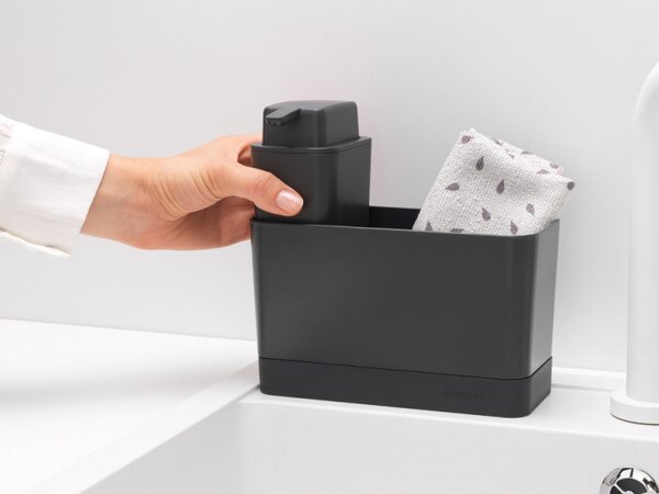 Комплект за мивка Brabantia SinkSide 1003312, 2 части, 200 мл, Неплъзгащо се дъно, Тъмносив
